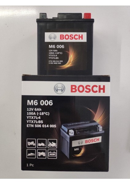 Kawasaki KFX450R 2008 - 2014 M6006 YTX7L-BS Akü Bosch YTX7L