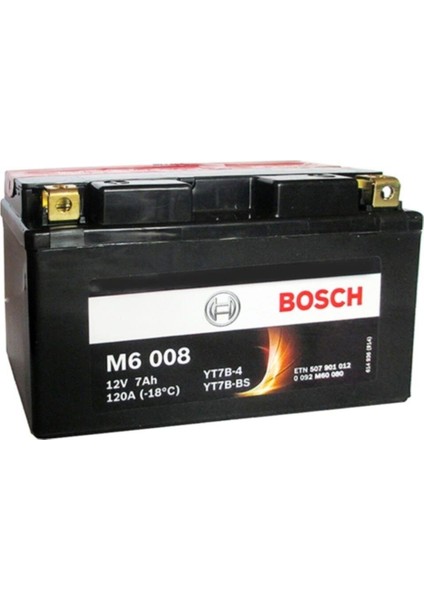 M6008 12 V 7 Amper 120 A YT7B-BS Motosiklet Akü Uyumlu Bosch YT7B