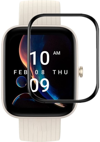 Amazfit Bip 3 1.69 Inch Tam Kaplayan Kavisli Ekran Koruyucu 3D Pet Film - Siyah AL3385