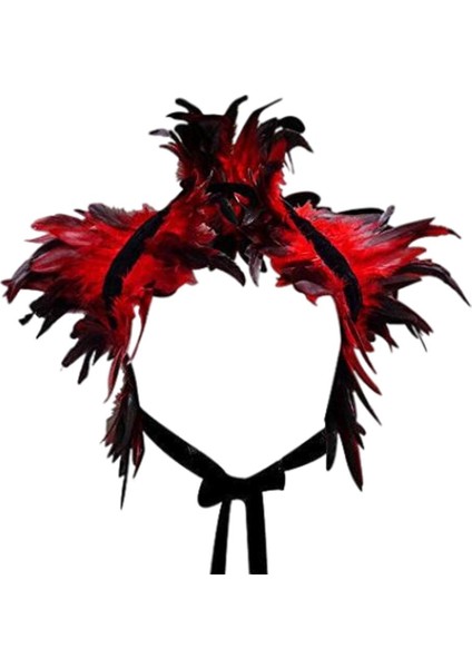 Gotik Doğal Tüyler Cape Şal Omuz Çaldı Poncho Gerdanlık Yaka Kırmızı (Yurt Dışından)