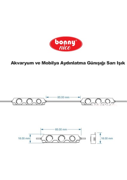 Bonny Nice Akvaryum Modül LED Aydınlatma Günışığı Sarı Işık Anahtarlı 5'li