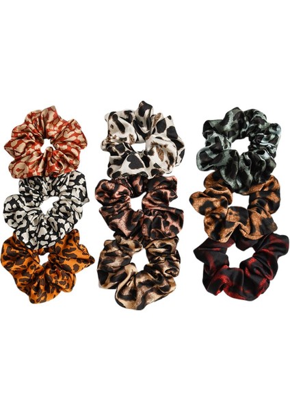 9x Lady Leopar Saç Scrunchies Kauçuk Saç Bant Gerilebilir Saç Bağları (Yurt Dışından)