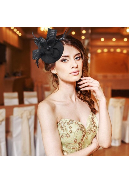 2pcs Kadın Tüy Head Band Hat Fascinator Düğün Partisi Ascot , Kadınlar Siyah 2 (Yurt Dışından)