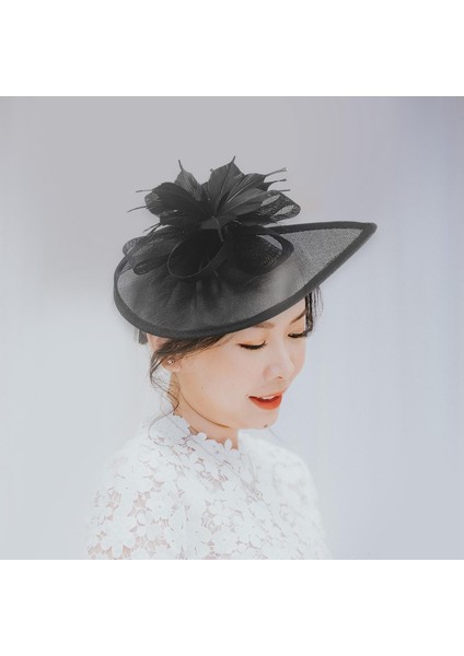 2pcs Kadın Tüy Head Band Hat Fascinator Düğün Partisi Ascot , Kadınlar Siyah 2 (Yurt Dışından)