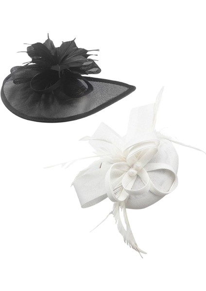 2pcs Kadın Tüy Head Band Hat Fascinator Düğün Partisi Ascot, Siyah Beyaz, Kadınlar Siyah Beyaz (Yurt Dışından)