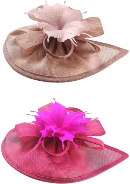 2x Mesh Fascinator Hat Saç Klipsi Kişme Kokteyl Çay Partisi Pembe Gül Kırmızı (Yurt Dışından)