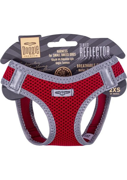 Havalı Dokuma Reflektör Serisi Küçük Irk Göğüs Tasması Kırmızı 2XS-26-30CM