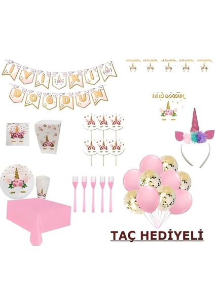 Çıtı Pıtı Store Unicorn Unicorn Taç Hediyeli Set 16 Kişilik