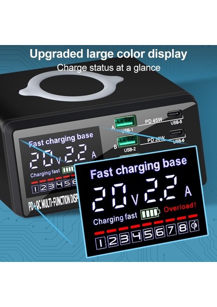 X9D 110W Çoklu Bağlantı Noktalı Akıllı Şarj Istasyonu + Kablosuz Şarj Cihazı AC100-240V