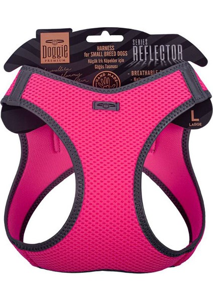 Havalı Dokuma Reflektör Serisi Küçük Irk Göğüs Tasması Pembe L-42-48CM