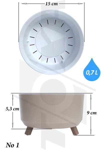 Ayaklı Süzgeçli Kaktüs Sukulent Menekşe Saksısı 0,7 Litre Bej 15CM Plastik Aranjman Saksı No1