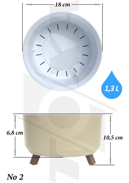 Ayaklı Süzgeçli Kaktüs Sukulent Menekşe Saksısı 1,3 Litre Krem 18CM Plastik Aranjman Saksı No2