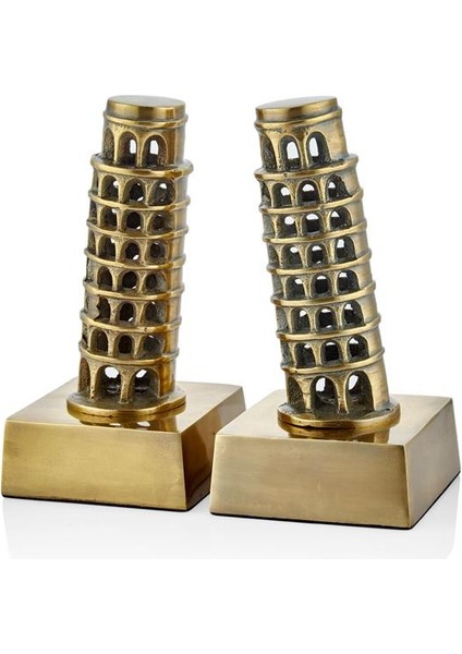 Bookend Pısa Tower Gold Kitap Tutucu Dekoratif Obje 20X10X20 cm