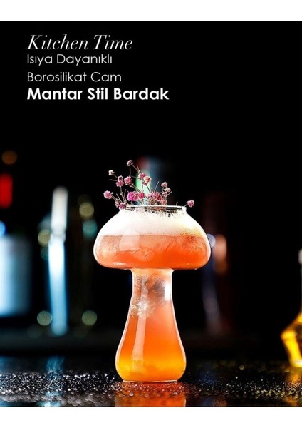 Kitchen Time Isıya Dayanıklı Borosilikat Mantar Stil Bardak | Kahve ve Sunum Bardağı | Borosilikat