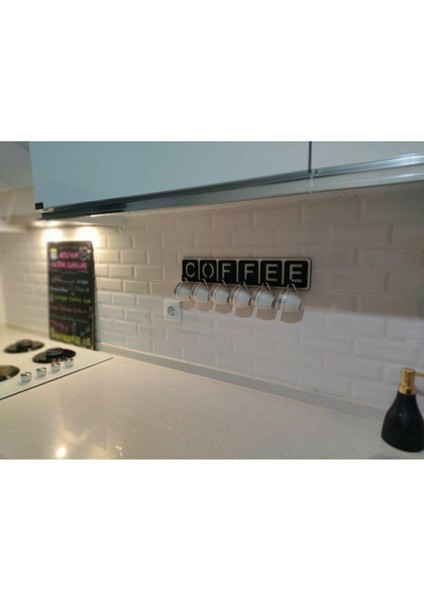 Dekoratif Coffee Yazılı Mutfak Fincan ve Kupa Askılığı 45CM x 10CM