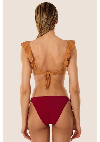 5400 Bordo Fırfırlı Bikini Takımı