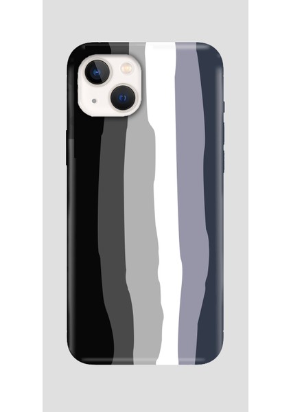 iPhone 14 Kılıf Gökkuşağı Liquid Lansman Içi Dokulu Silikon Telefon Kılıfı Siyah