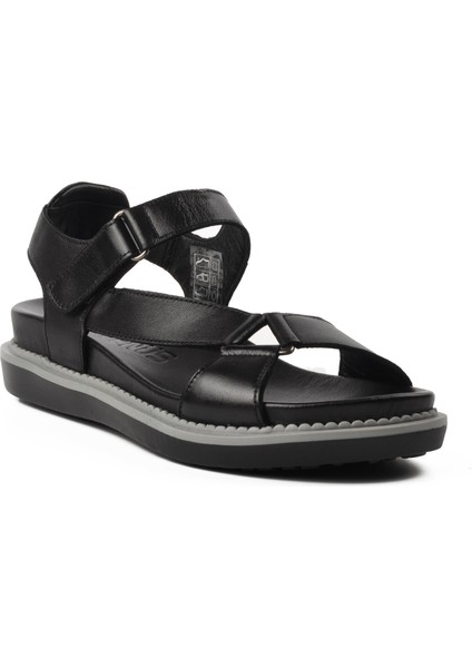 202064Y Siyah Hakiki Deri Kadın Sandalet modelleri