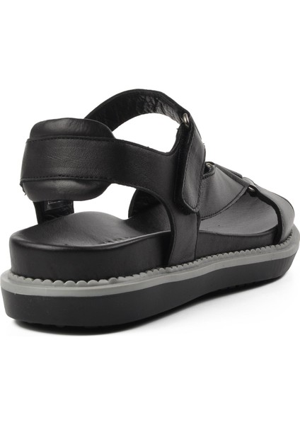 202064Y Siyah Hakiki Deri Kadın Sandalet fırsatları