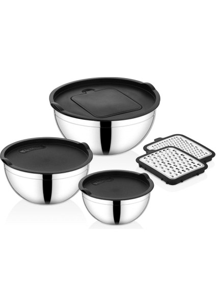 Cookcase 9 Parça Akasya Rendeli Çelik Saklama Kabı Siyah