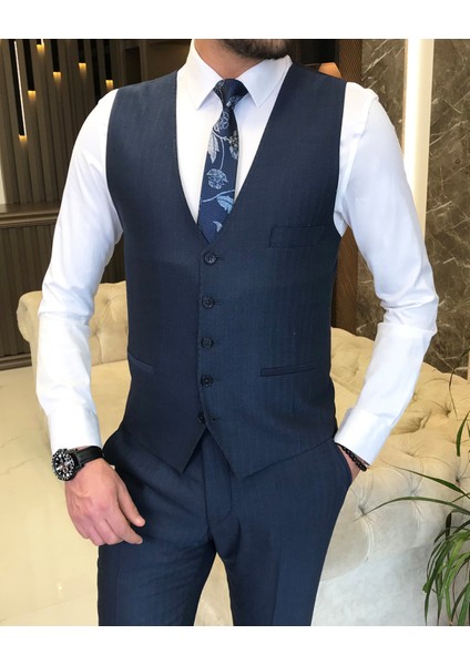 Italyan Stil Ceket Yelek Pantolon Takım Elbise Saks T8622