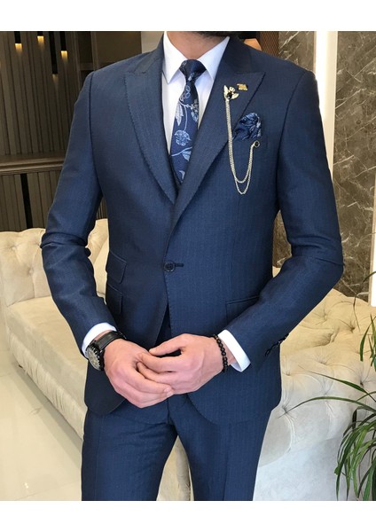 Italyan Stil Ceket Yelek Pantolon Takım Elbise Saks T8622