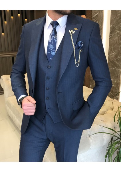 Italyan Stil Ceket Yelek Pantolon Takım Elbise Saks T8622