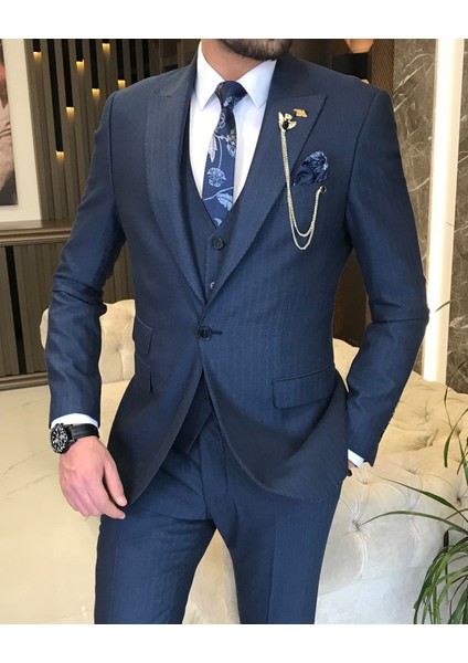 Italyan Stil Ceket Yelek Pantolon Takım Elbise Saks T8622