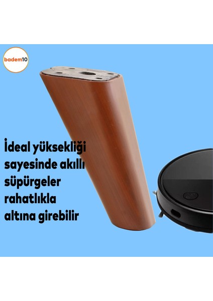 Linden Lüks Mobilya Kanepe Sehpa Tv Ünitesi Koltuk Ayağı 12 Cm Kahverengi Oval Baza Ayakları