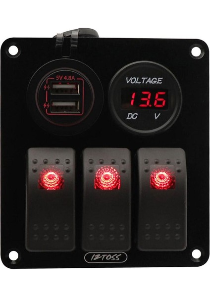 12V-24V 4.8A Çift Voltmetre ile 3 Çete Rocker Anahtar Paneli (Yurt Dışından)
