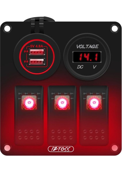 12V-24V 4.8A Çift Voltmetre ile 3 Çete Rocker Anahtar Paneli (Yurt Dışından) fırsatları