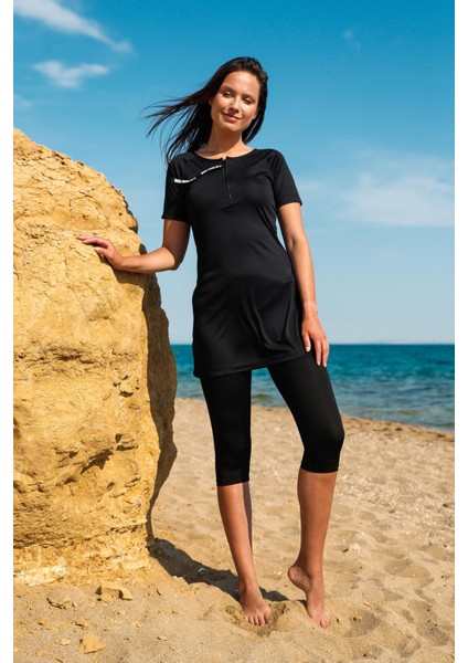 Rivamera 2’li Siyah Yarı Kapalı Tesettür Elbise Mayo M2218