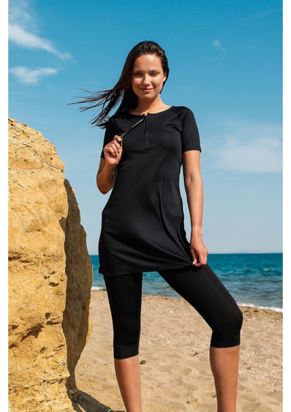 Rivamera 2’li Siyah Yarı Kapalı Tesettür Elbise Mayo M2218 fiyatları