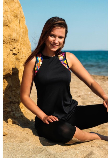 Rivamera 3’lü Siyah Yarı Kapalı Tesettür Elbise Mayo M2212 fiyatları