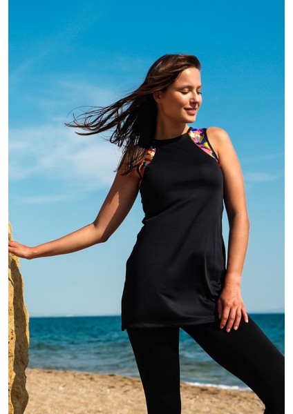 Rivamera 3’lü Siyah Yarı Kapalı Tesettür Elbise Mayo M2212 modelleri