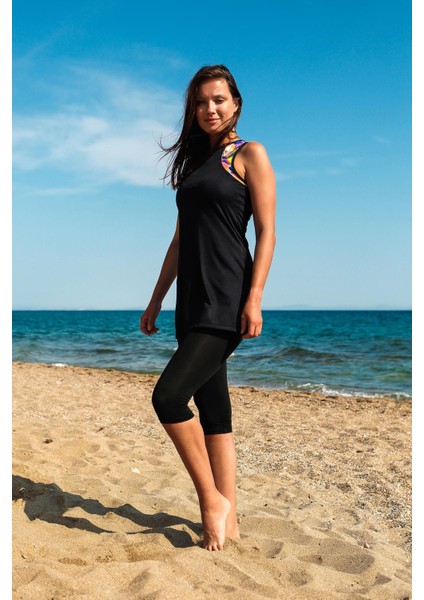 Rivamera 3’lü Siyah Yarı Kapalı Tesettür Elbise Mayo M2212 fırsatları