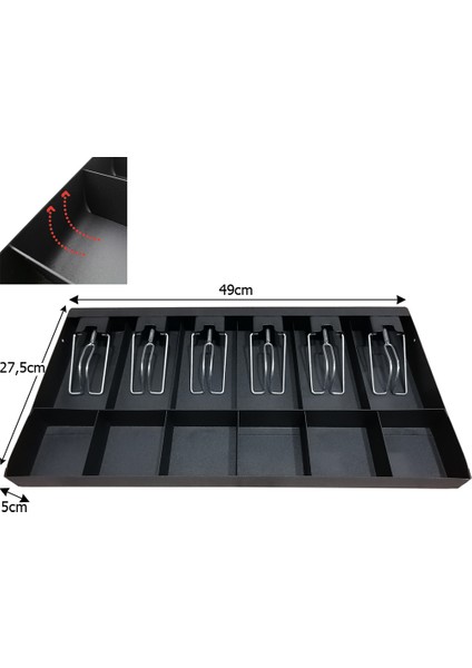 Metal Çekmece Içi Para Düzenleyici 6 Banknot 6 Bozuk Para Gözlü Para Çekmecesi 49 x 27,5 x 5cm