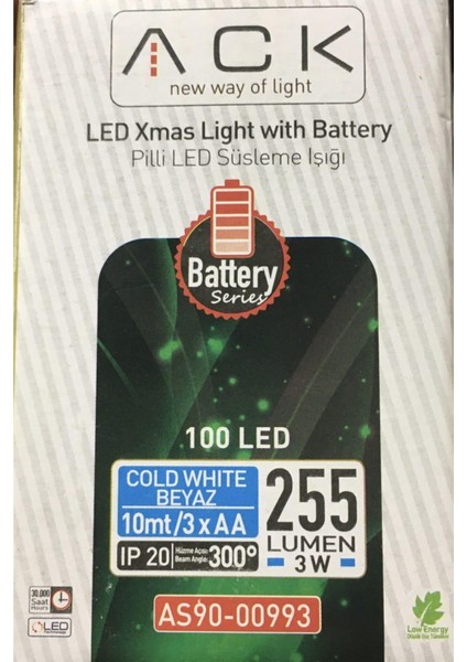 Ack Pilli 100 Ledli Süsleme Işığı Beyaz Ack AS90-00993 Ack fırsatları