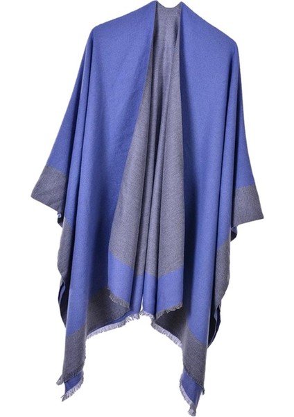 Kadınların Şal Sarısı Tersinir Poncho Cape Büyük Boy Kimono Mavi (Yurt Dışından)