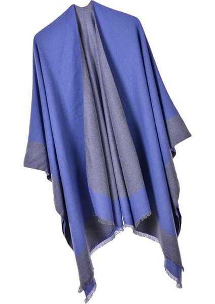 Kadınların Şal Sarısı Tersinir Poncho Cape Büyük Boy Kimono Mavi (Yurt Dışından)