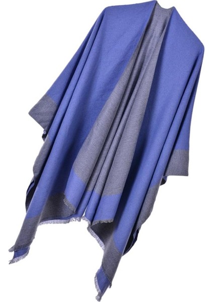 Kadınların Şal Sarısı Tersinir Poncho Cape Büyük Boy Kimono Mavi (Yurt Dışından)