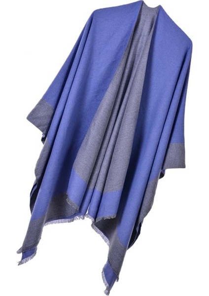 Kadınların Şal Sarısı Tersinir Poncho Cape Büyük Boy Kimono Mavi (Yurt Dışından)