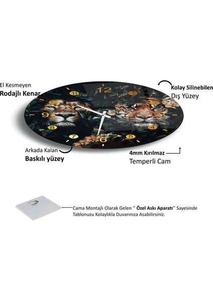 Saatli Aslan ve Kaplan Cam Tablo fırsatları