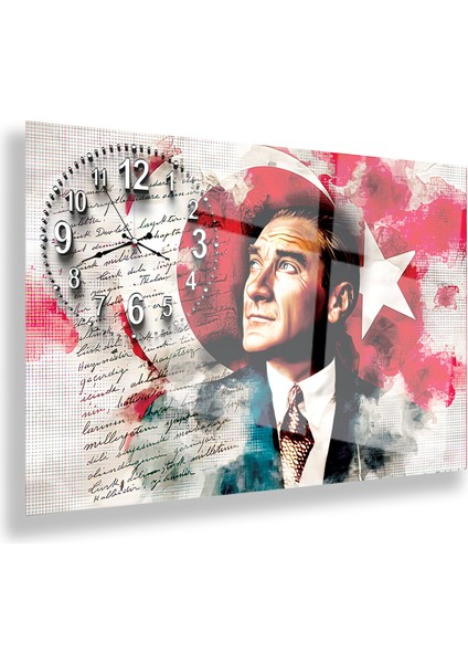 Saatli Mustafa Kemal Atatürk Cam Tablo