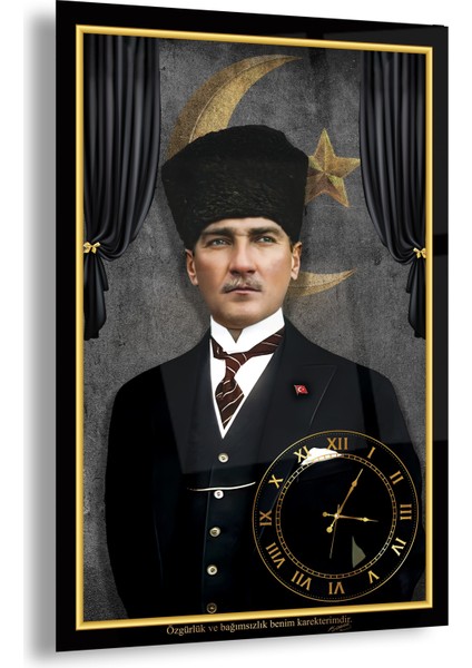 Saatli Atatürk Cam Tablo