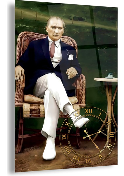 Saatli Atatürk Cam Tablo