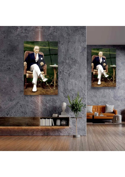 Saatli Atatürk Cam Tablo
