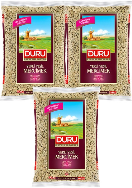 Yerli Yeşil Mercimek, 3 x 1000 gr