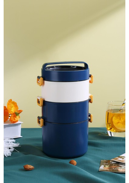 Bento Lunch Box Ofis-Okul Için Yeni Nesil Sefer Tası 3 Katlı Büyük Boy Çelik FF545