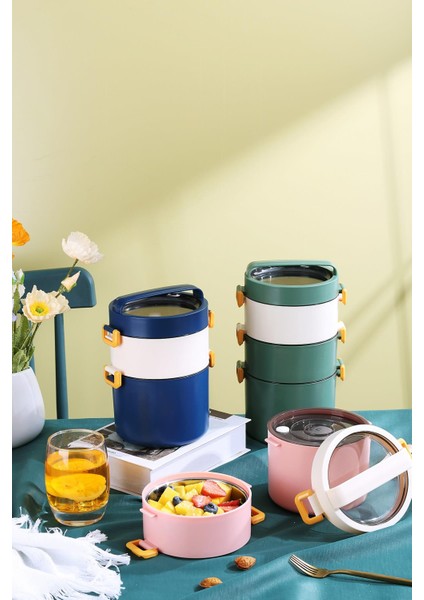 Bento Lunch Box Ofis-Okul Için Yeni Nesil Sefer Tası 3 Katlı Büyük Boy Çelik FF545
